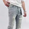 Men's Jeans Mens cardigan jeans casual stretch jeans high street ultra-thin fit light blue hip-hop jeans street clothing mens TrousersL2405
