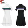 Women's Tracksuits TTYGJ Summer Women Short Slve Dress Stripe Breathable Polo Dress Quick Dry Tennis Skirt Ladies Slim Fit Apparel Y240507