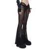 Frauenhose Capris Cutenova schwarzes Netz transparent S durch geschrumpfte Riemchen -Riemchen -Taille ausgestoßener Hosen sexy Pfirsich verführen Party Clubwear -Hosen Y240504