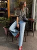 Lopard Print koronkowy koszulka Kobiety Puff Short Sleeve pusta bluzka O-Neck 2024 Summer Fashion Tops Streetwear 240506