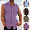 Polo's voor heren 2024 lente/zomer heren Casual katoenen linnen tanktop Casual vaste kraagkraag mouwloze tanktop mode -tank topl2405