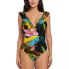 Kvinnors badkläder ruffle 2024 Kvinnor Sexiga One Pieces Swimsuit Kvinnliga papegojor på de tropiska grenarna Monokini Bathing Suit Beachwear