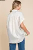 Damesblouses dames glanzende knop met korte mouwen naar beneden shirts geklede v nek tops zomer y2k streetwear casual werk kantoor blouse tuniek