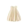 소녀의 드레스 한국 스타일의 새로운 여름 여자 아기 꽃 새싹 드레스 단색 라운드 칼라 슬리빙 조끼 어린이 옷 h240507