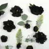 Flores decorativas 45pcs preto artificial de seda flor de cabeça verde folha conjunto para artesanato diy bouquets de férias decoração de férias