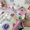 Bettwäsche Sets Koreanischer Buchstaben Bettwäsche Set Pink Flat Bettblatt Kissenbezug Twin Full Queen Size Bett Leinen Frauen Mädchen Bettdecke Kein Füllstoff J240507