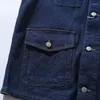 Coletes masculinos fivela de volta de volta a jeans retro jeans multi bolsos de vestuário de trabalho com mangas de mangas y2k juvenil algodão profundo azul de camisola top vintage
