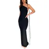 Robes décontractées Femmes Sexy Bodycon Long Robe Spaghetti Strap sans manches Backlessles Rucched Elegant Evening Party Maxi