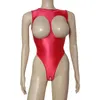 Women Sexy Lingerie Teddies Shiny Glossy Swimwear Cupless Open Crotch Teddy Thong Leotard Open Breast Bodysuit Erotic Underwear 240506