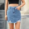 Röcke Frauen lässige elastische Taille Jeans Rock Vintage gewaschener Knopf gerissen Jean Fashion Y2K Girls Sommer Streetwear kurz