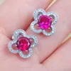 Boucles d'oreilles 925 Rose argentée Rouge Crystal d'oreille pour les femmes Design de fleur de fleur Zircone cubique 2024