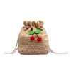 Shoulder Bags Women Straw Bag Handmade Cherry Drawstring Crossbody Versatile Crochet Satchel Girls Outdoor Daily