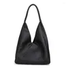 Abendtaschen Schwarze Modesfrau geflochtene Griff Hobo Einfacher Stil Echtes Lederumbeltasche Damen Casual Design Achsel 2024