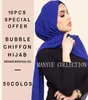 10pcslot femmes en mousseline de mousseline écharpe simple bubble mousseline hijab enveloppe de couleur solide châles bandeau hijabs musulman écharpes bandanas 20109346042