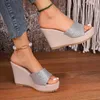 Slippers 2024women's Summer Round Round Toe Anti-Slip Wedge Sandales Pu Leather OUT OUVERT
