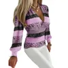 Blouses des femmes WoeNm Fall Spring Shirt Deep V Neck Long Manche à rayures brillantes brillan