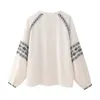 Camicette femminili 2024zar primavera/estate alla moda e versatile a contrasto bianco ricamato in alto camicia top