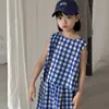 Ensembles de vêtements de style coréen Nouveau gilet sans manche à carreaux de file et pantalon de jambe large pour les tenues pour les enfants H240507