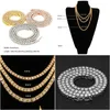 Tennis Graduated Mens Hip Hop Bling Chains Bijoux Sterling Sier 1 Row Diamond Iced Out Chain Collier Fashion 24 pouces Gold Drop Dev Dhv53