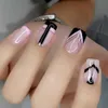 False Nails Red French Fake Nails Line Flower Pattern Press on Nail Manicure DIY Full Cover Fashion False Nail Tips for Girl Women Gifts T240507