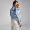 Kvinnans jackor Europa och USA klipper hål i vattentvätt Temperament Slim Ladies Denim Jacket