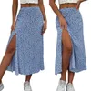 Faldas para mujeres falda larga transpirable división mid de cadera de cintura midrugar una línea Swear para mujer Swing elegante impresión floral Damas Verano verano