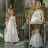 Śliczne sukienki kwiatowe 2020 na Wedding White Cotton Lace A Line Kids Formal Wear Długość podłogi dziewczyny