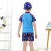 Roupas de banho 3pcs set desenho animado impressão infantil meninos roupas de banho infantil infantil infantil trajes de terno de natação roupas para menino de roupas de praia com chapéu