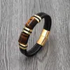 Bangle 2022 Nouveau bijoux vintage Double Plaque chanceuse Naturel Tiger Eye Charme large Corde en cuir Tidal Cool Mens en acier inoxydable Q240506