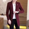 Herren Business Casual Fashion Urban Korean Trend Slim Solid Color Small Anzug Jacke Spring Blazer Langes Kleidmantel 240420