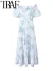 Casual Dresses 2024 Woman Fashion Off Shoulder Printed Dress Slim Short Sleeve Midi Long Vestidos Mujer