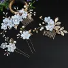 Europäische Blattgoldplatte Haarkopfschmuck handgefertigtes Braut Kronkopfschmuck Blumen Eingefügte Kammhaarschmuck 4-teilige Set 4-teilig Set