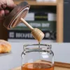 Storage Bottles Glass Containers With Lids Transparent Honey Bottle Snack Pot Sealed Tank Mixing Rod Wooden Cover For Baby Gift