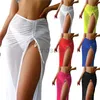 Women Beach Wear Wear Women Women Casual de comprimento médio 2022 Moda Moda Solid Color Slit Slit Swimwear