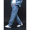 Herren Jeans Retro Jacquard Print Jeans European und American Herren Spring und Herbst Trendy Markenhosen Hip Hop Ethnic Trendy Hosen J240507
