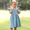 Vestidos de menina verão Criança Criança Criando e linho Crianças de praia Correias de fivela para meninas roupas de moda