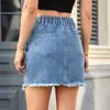 Röcke Frauen lässige elastische Taille Jeans Rock Vintage gewaschener Knopf gerissen Jean Fashion Y2K Girls Sommer Streetwear kurz
