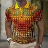 Fashion MenS Polo Shirts 3d Simulation Metal Plaid Printed Clothing Summer Casual Short Sleeved Street Designer Tops Tees 240428