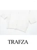 Kvinnors stickor Trafza Spring Fashion Sweater Tops White O-Neck korta ärmar Pärlor Dekorera enbröd kvinnliga chic cardigans