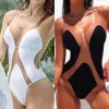 Anzüge neues sexy Mesh auf sehen durch ein Stück Badeanzug Frauen hoch geschnittene Badebekleidung Frauen schwarz weiße Monokini High Taille Badeanzug Schwimmen