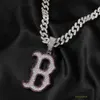 Hip Hop helado Carta B Collar colgante Noctilucente Sier chapado con cadena de cuerda para hombres Mujeres