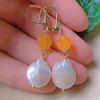Dangle Earrings Natural Baroque White Pearl Yellow Tourmaline Gold Unisex Chandelier Drop Anniversary Crystal Teens Office