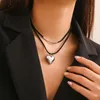 Choker Kunjoe TRENDY LOVE COEUR PENDANT Collier pour femmes deux couches Black Corde Chain Charm Jewelry Collar Party Wedding