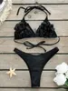 Dames badmode sexy 3D bloemen bikini 2024 vrouwen wit zwart patchwork push up micro zwempak strand vakantie badpak stropdas zijkantje