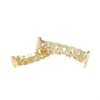 Hiphop Iced Out Zircon Hollow Cuban Teeth Grills Gold Plated Body Piercing Jewelry Cubic Zirconia Tooth 8/8 Top Bottom 240418