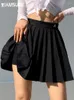 Kjolar iamsure preppy stil casual bokstav broderad 90 -tal veckad kjol koreansk streetwear mode hög midja mini för kvinnor
