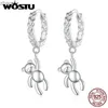 Dangle Kronleuchter wostu rein 925 Sterling Silber Bear Drop Anhänger Ohrringe für weibliche Cartoontiere Weibliche Ohrhaken Geburtstagsgeschenke xw