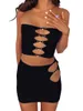Casual Dresses 2pcs Sexy Cut Out Bodycon Set Women Strapless Tube Tops Mini Skirts Outfits Summer Streetwear