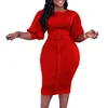 Vêtements ethniques 2024 Robes africaines Bodycon pour femmes Été élégant à demi-manches polyester vert rouge noir blanc robe midi