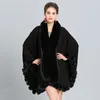 Kvinnors päls Volalo Europestyle Fashion Double Coat Cape Hooded Knit Cashmere Cloak Cardigan Outwear Women Winter Shawn 1.1 kg